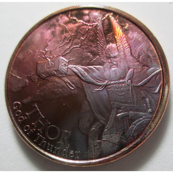 NEW-Norse Gods Series Thor - Valkyrie 1 oz .999 Copper COLORED  BU Round - Picture 2 of 4